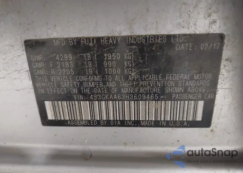 2017 Subaru Impreza 2.0I from USA, damaged, VIN 4S3GKAA63H3609465